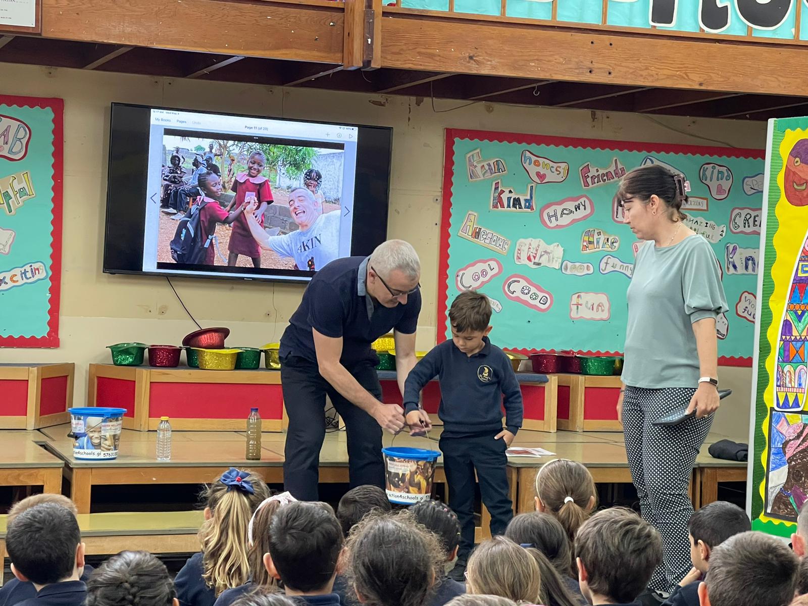 Children were shown how heavy buckets of water are to carry and we discussed the importance of having clean, safe water close to schools in Sierra Leone and the effects of not having access to such a basic need.