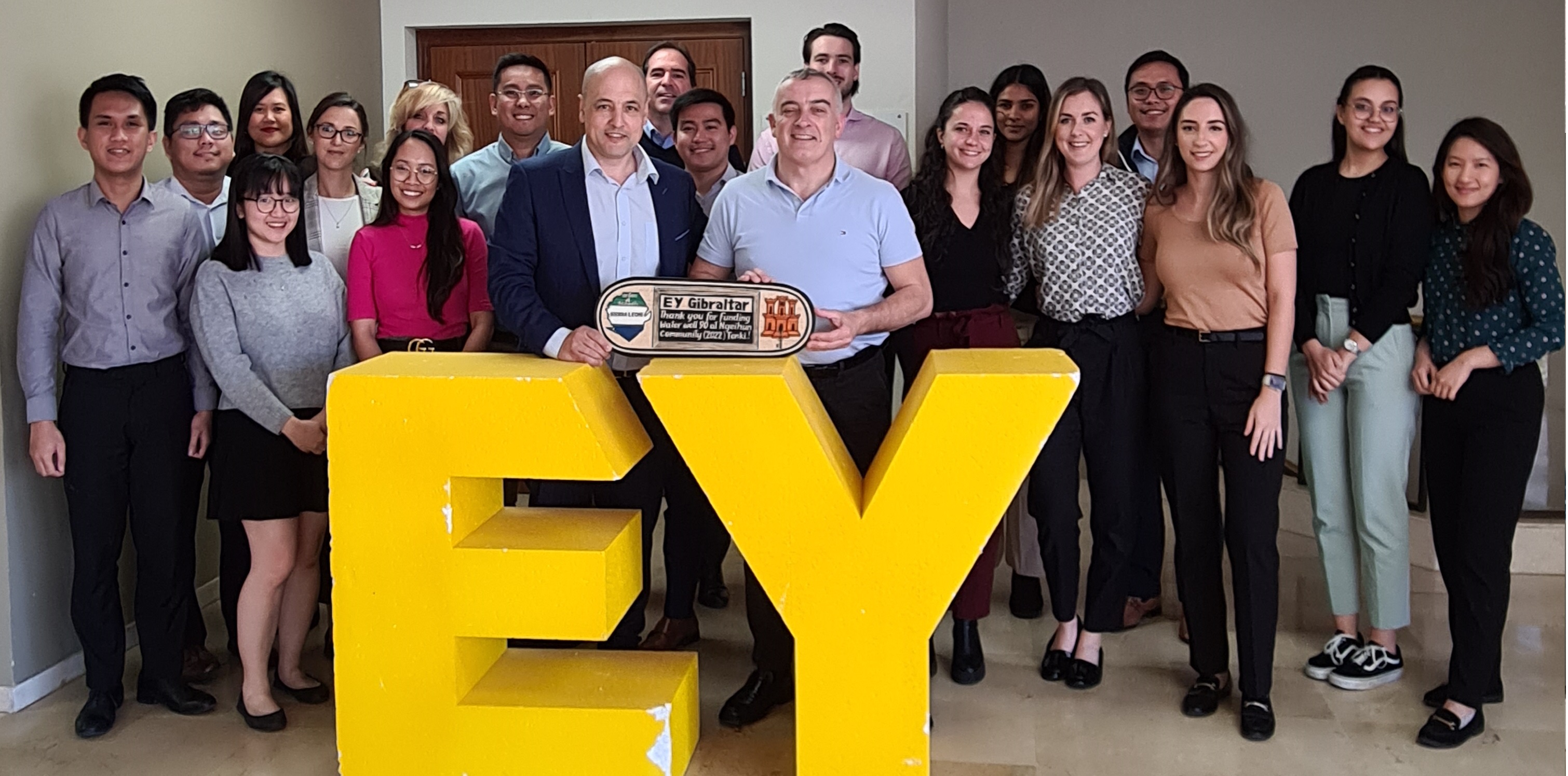 EY (Gibraltar) funded water well No. 90 and we presented them with a handcrafted wooden plaque on World Water Day 2023