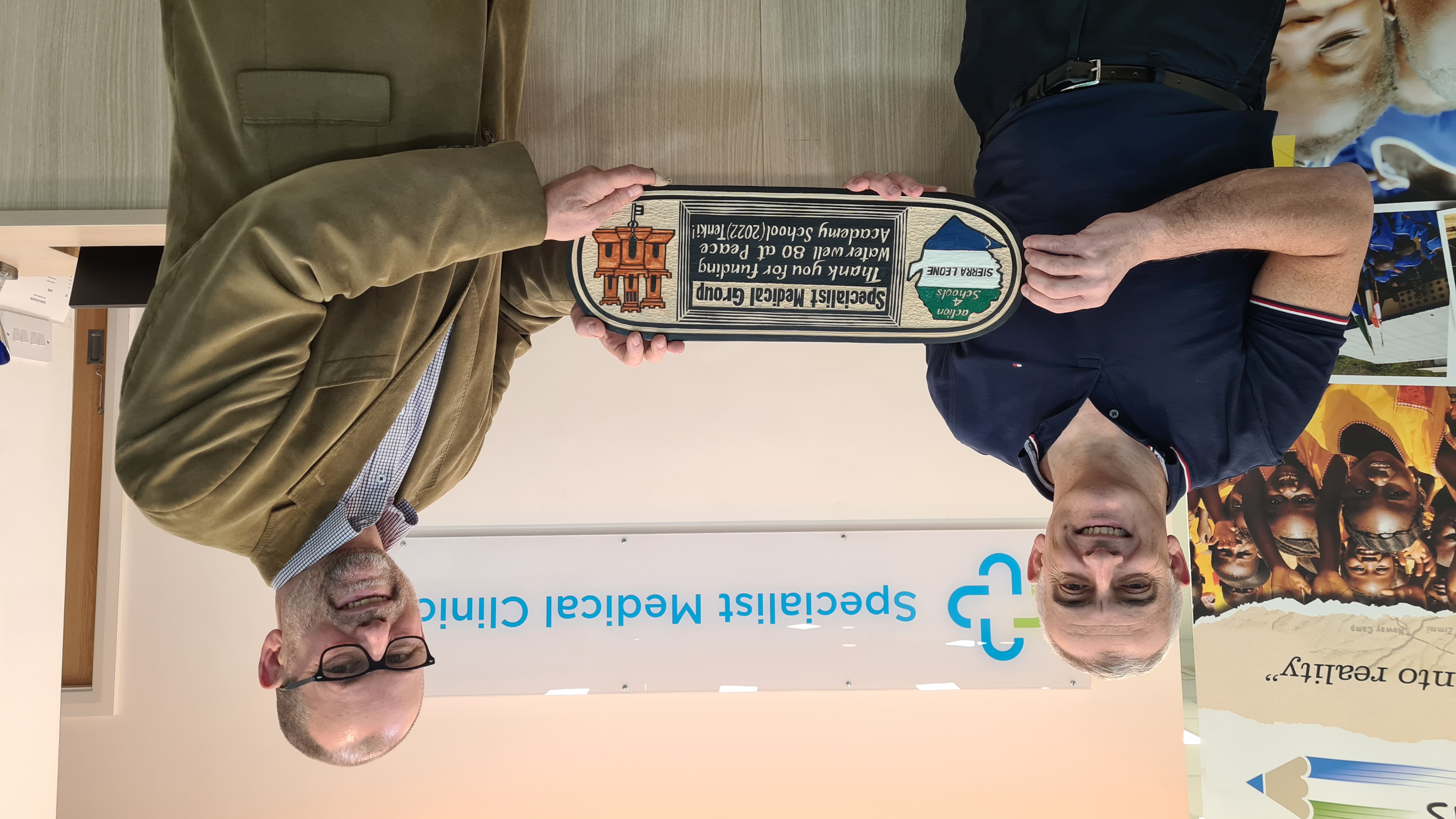 The Specialist Medical Clinic funded water well No. 80 and we presented David Deardon (Director & Founder) with a handcrafted wooden plaque. 