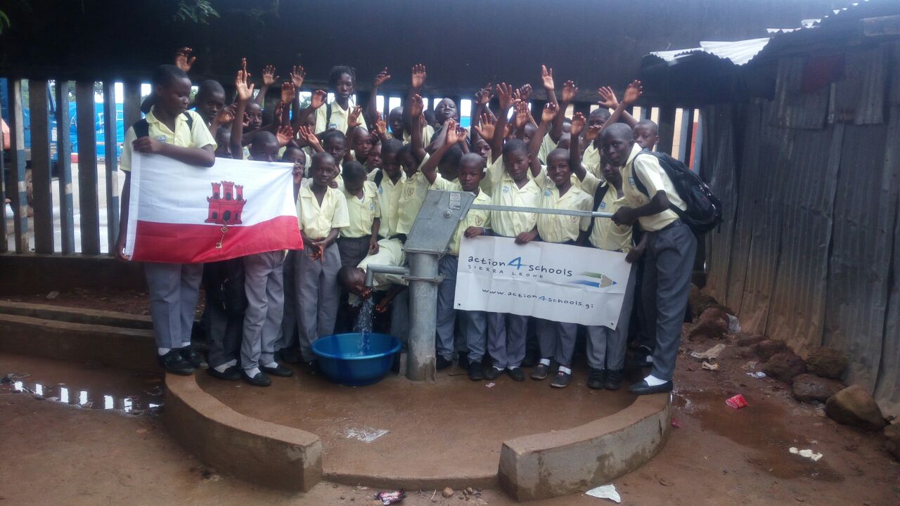 Great to see the Gibraltar Flag and Action4schools banner at the opening of the water well ! Thank you for your support !