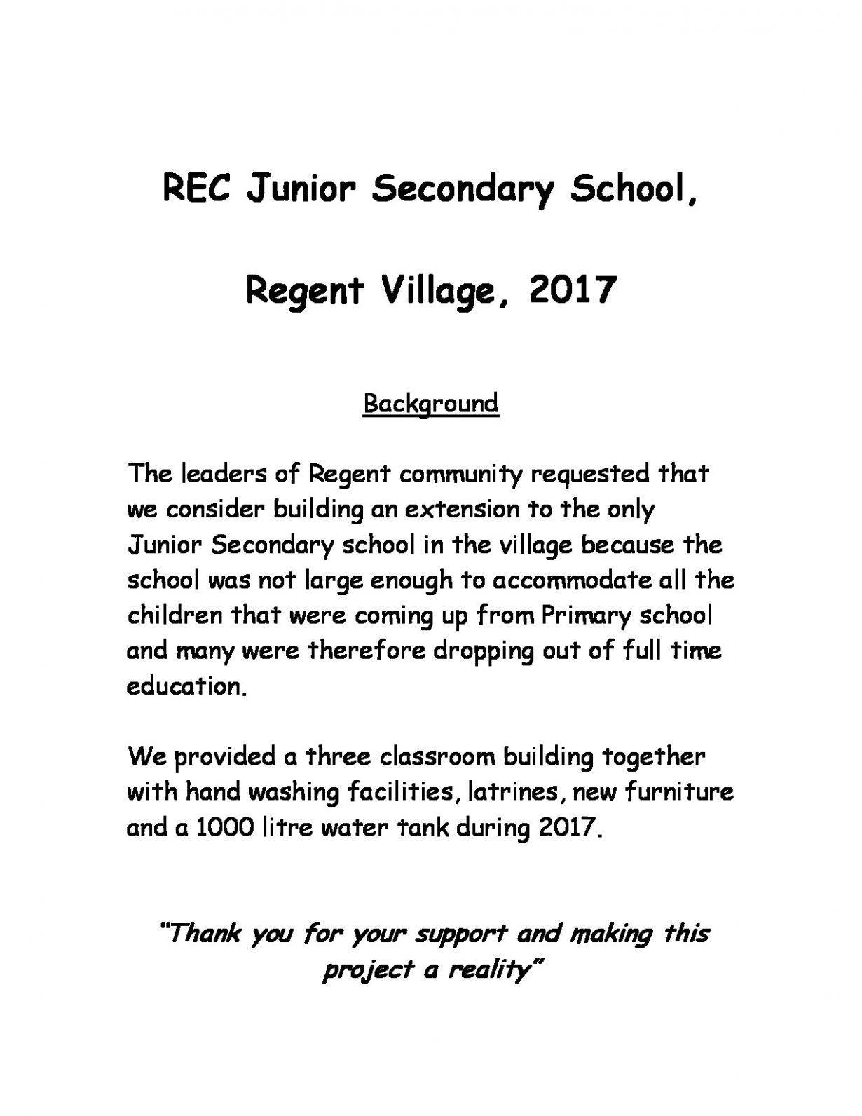REC Junior Seconday Summary