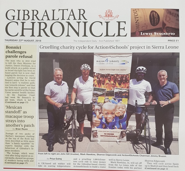 Front Page of the Gibraltar Chronicle 23rd September 2018