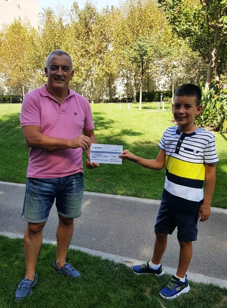 Jake presented a cheque for £2,500 to Jimmy Bruzon and the funds will pay for a new water well in Sierra Leone. Jake raised over £8,000 for various children's charities !